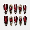 Red Chrome Press On Nails, Burgundy Cat Eye Nails, Luxury Gothic Almond Set