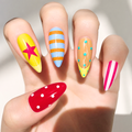 Retro Pop Art Press On Nails, Colorful Star Y2K Almond Nails Handmade Funky Reusable Nail Set