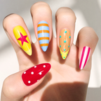 Retro Pop Art Press On Nails, Colorful Star Y2K Almond Nails Handmade Funky Reusable Nail Set