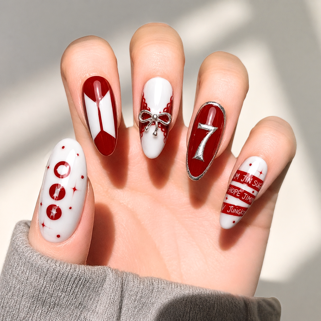 BTS OT7 Concert Press On Nails, Kpop Fandom Inspired Handmade Reusable Custom Nail Set