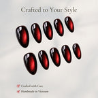 Burgundy Red Cat Eye Press on Nails, Handmade Almond Magnetic Nail Set