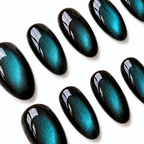 Blue Cat Eye Press On Nails,  Aura Nails Handmade Almond Reusable Nail Set