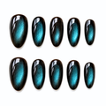 Blue Cat Eye Nails – Handmade Magnetic Press-On Nail Set