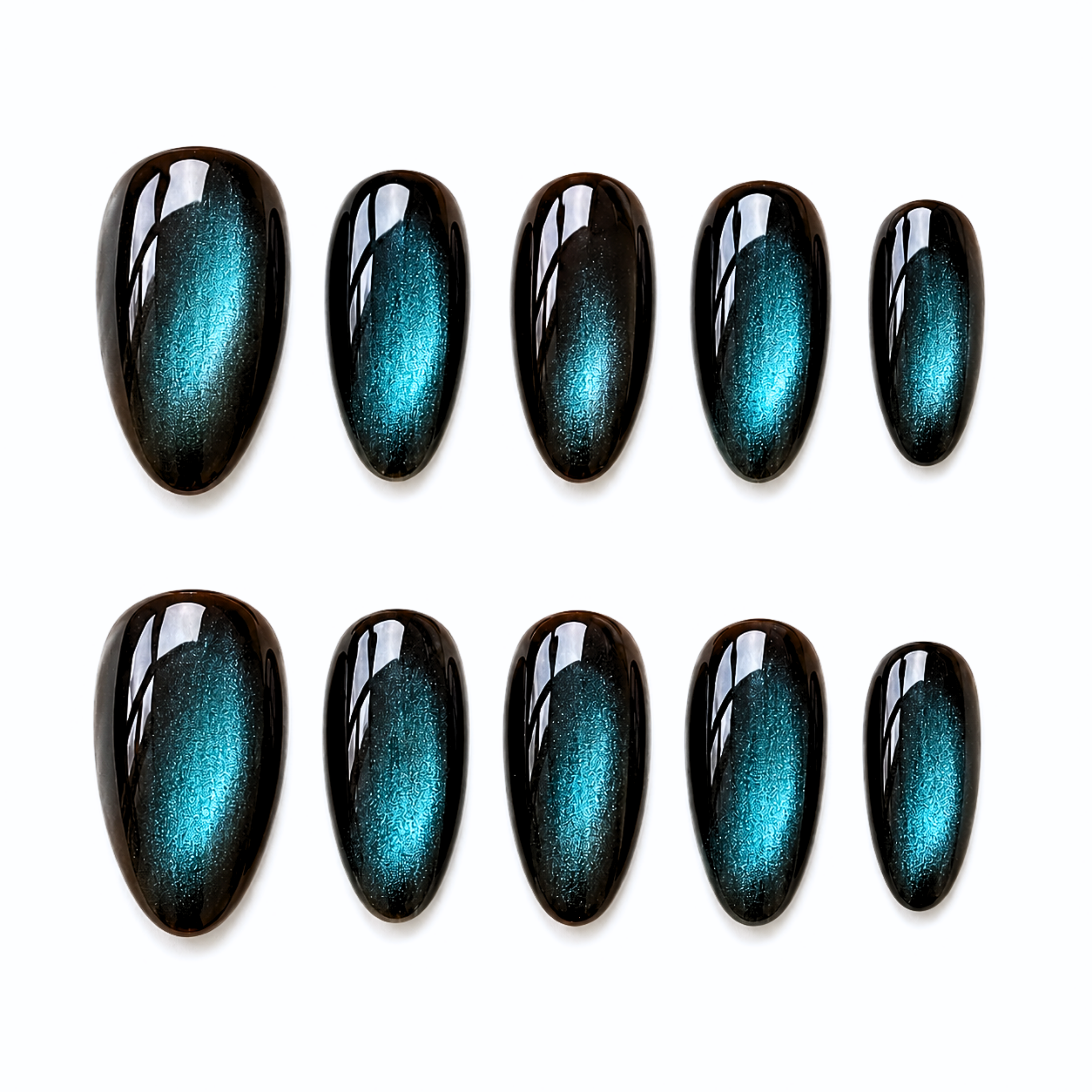 Blue Cat Eye Nails – Handmade Magnetic Press-On Nail Set