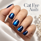 Blue Galaxy Cat Eye Press On Nails, Glitter Handmade Short Square Fake Nails