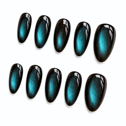 Blue Cat Eye Nails – Handmade Press-On Gel Acrylic Nails